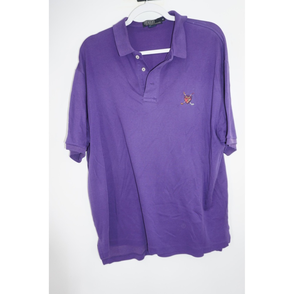 Vintage Polo Ralph Lauren‎ Shirt Purple Golf Crest Made USA 90s Men's XL